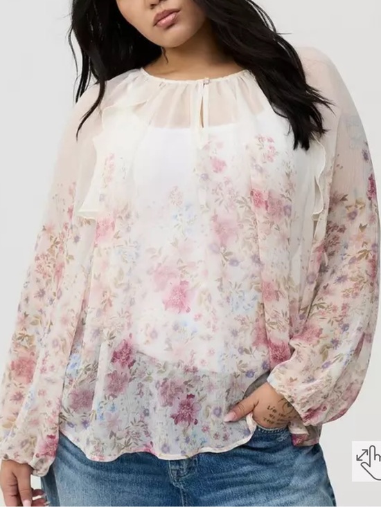 torrid Tops - Torrid Floral Chiffon Ruffle Blouse Size Large Boho Romantic